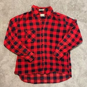 Vintage Timber Run Plaid Flannel Soft Size Large Cotton Red Navy Blue Hike